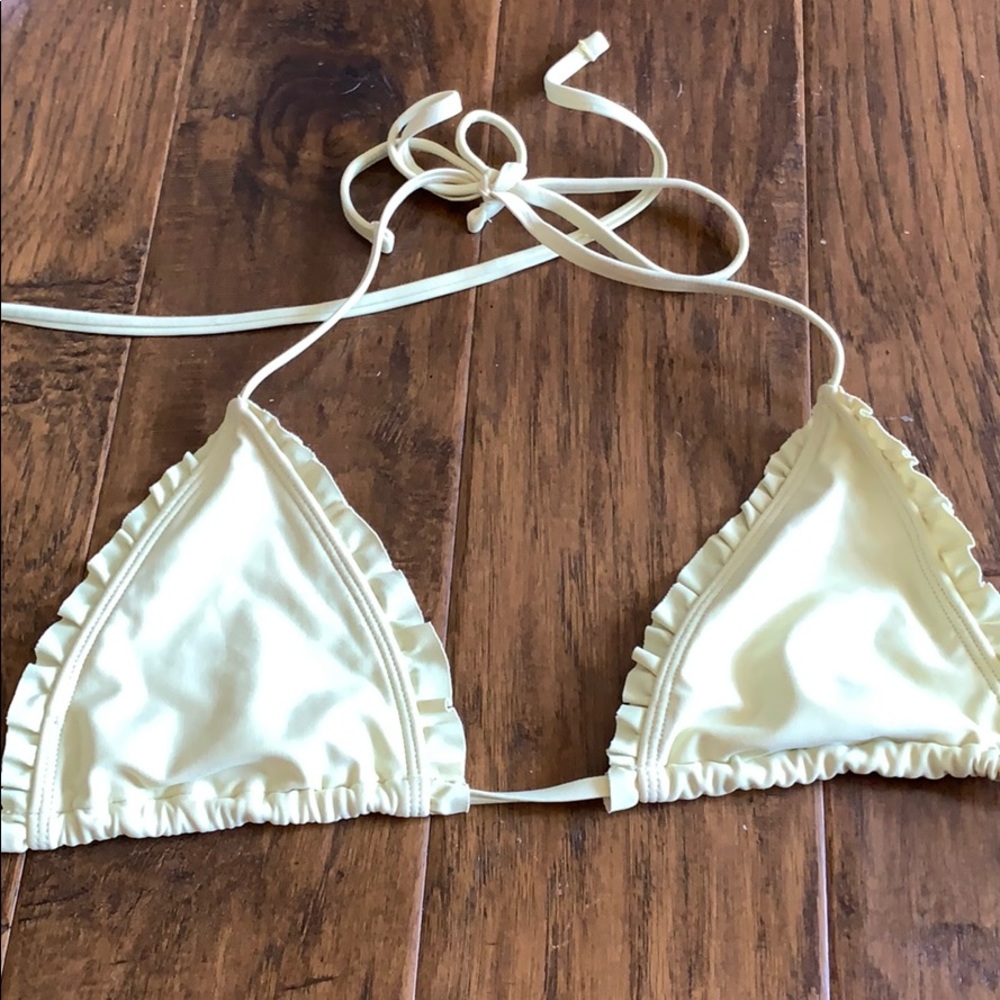 light yellow, tie up bikini top, ruffled